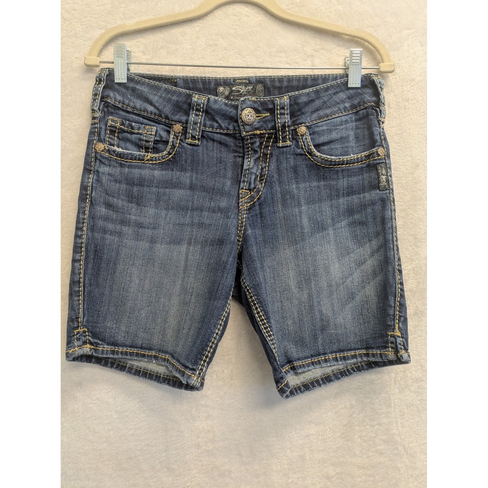 Silver Jeans Co Suki Short Womens Blue Denim Distressed Jean Shorts W26